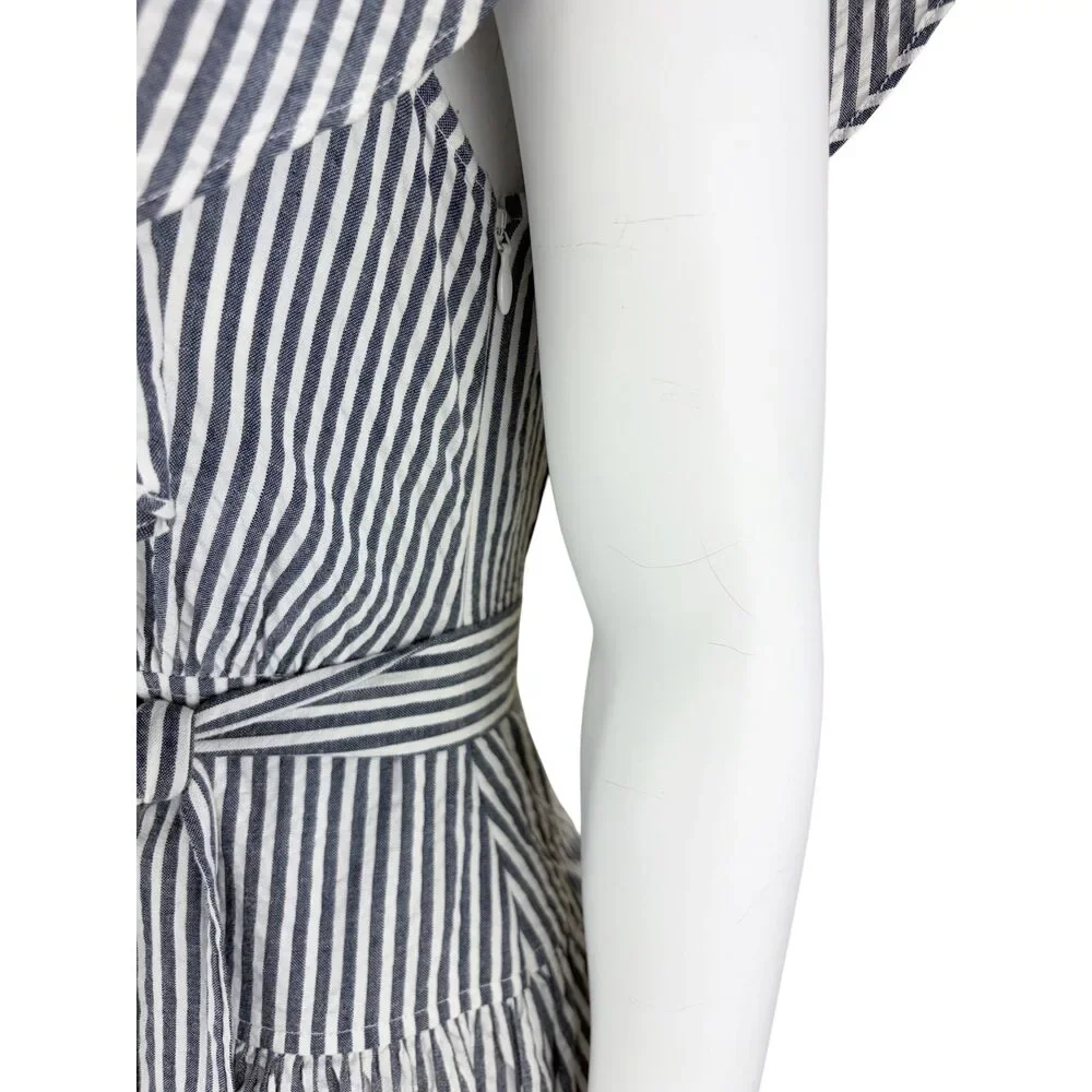Tory Burch Women's Eyelet Striped Seersucker Midi Dress Blue White Size 2